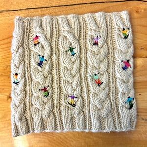 Hand-Knit Hand Embroidered Cabled Cowl